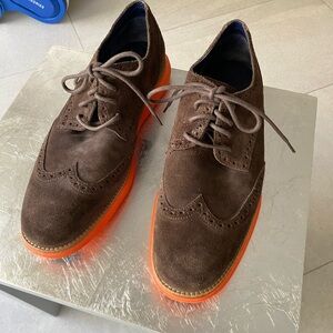 Cole Haan Lunargrand Wingtip Brown Orange Men's Suede Shoes Size 11.5